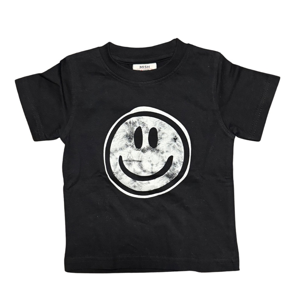 Mish Black tee with tie dye happy face baby boys 18 months NWOT
